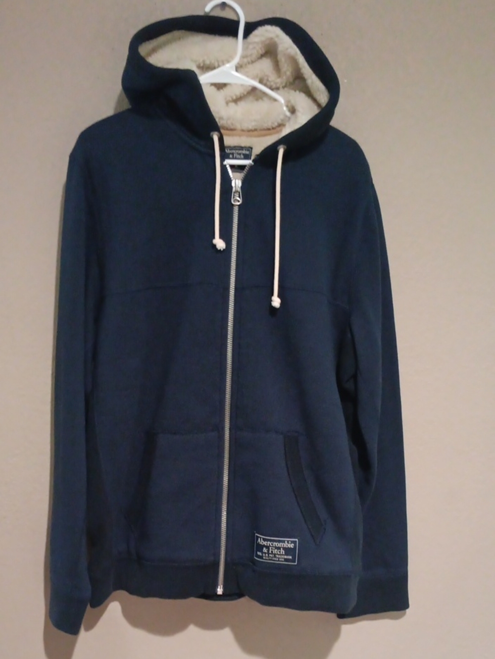 Abercrombie & Fitch Men's Navy Sherpa-Lined Zip Hoodie